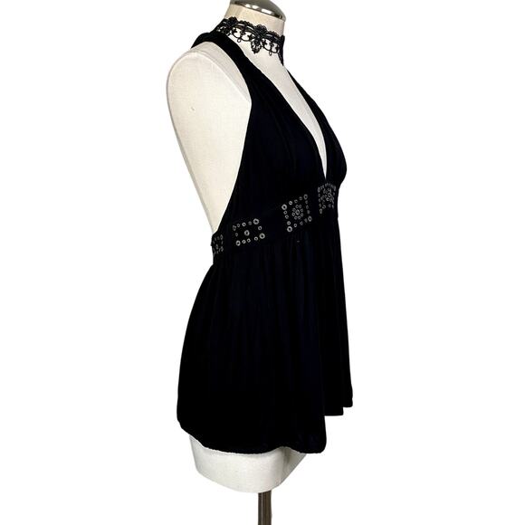 BCBG Halter Tie Embellished Gothic Rocker Grunge Dark Fairy Y2K Top - Picture 5 of 16